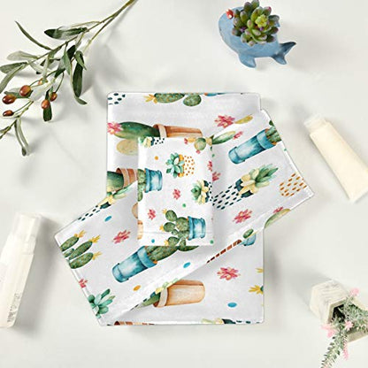 ALAZA Towel Bathroom Sets, Colorful Cactus Towels 3-Piece 1 Bath Towel 1 Washcloth 1 Hand Towel, Bath Towel Set of 3 Soft Multifuntion for Home Kitchen Hotel Gym Swim Spa - color: Multi16