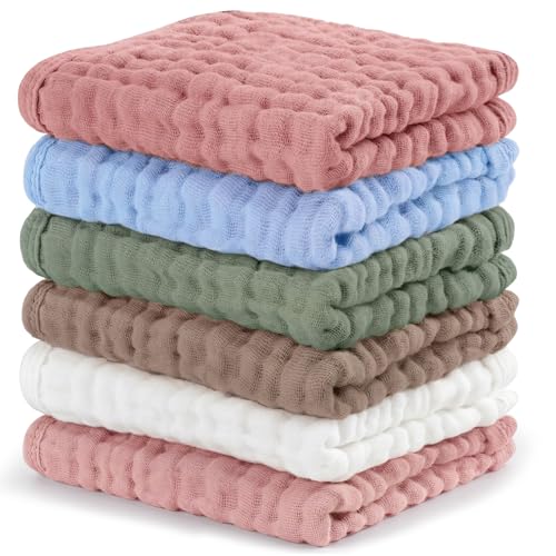 100% Cotton Wash Cloth, 10 x 10 Inch, 6 Pack, 6 Colors | Highly Absorbent, Soft Feel Face Towels, Reusable, For Sensitive Skin & Makeup Remover - color: 6 Colors 6 Pack