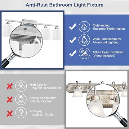 Bathroom Lighting Fixtures Over Mirror, Anti-Rust Vanity Light Fixture for Bathroom, Modern 5-Light Wall Sconce Light for Living Room, E26 Base, Milky White Glass Shades, Bulbs Not Included - color: Brushed Nickel-5Light