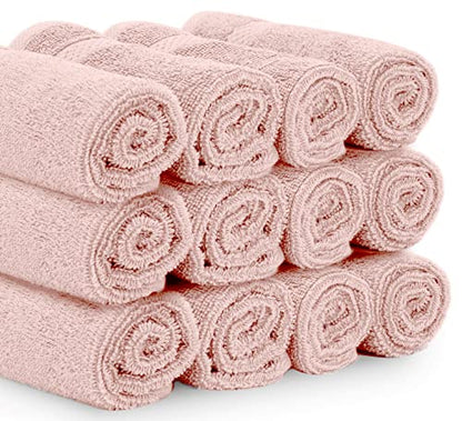 White Classic Luxury Cotton Washcloths 13x13 Inch - 650 GSM Turkish Cotton | Hotel, Spa, Bathroom Face Towel | 12 Pack, Pink - color: 17: Pink