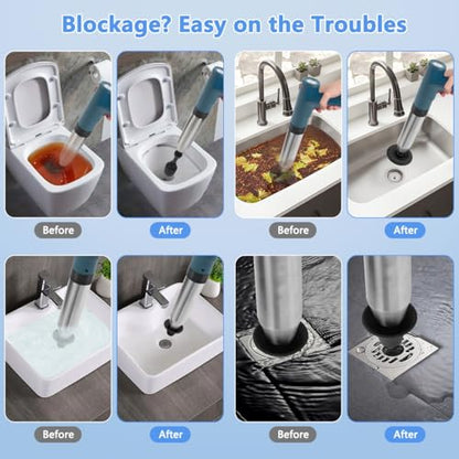 Electric Toilet Plunger High Pressure Electric Air Drain Blaster Gun with Visual Barometer，Air Power Plunger for Bathroom,Kitchen Bathtub Toilet Floor Drain Clog Remover-Blue - color: Blue