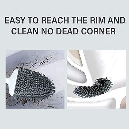 Silicone Toilet Brush, Ventilation Slots Base Holder 2 Pack Silver | Flexible Bristles Flat Head for Rim, Hair Tangle-Free, Easy to Clean, Compact Design, Rustproof Handle, for Toilet/Sink/Tub - color: Silver-2pcs