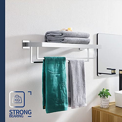 KOKOSIRI 24'' Bathroom Towel Shelf Chrome Towel Rack with Two Bath Towel Bars SUS304 Stainless Steel Wall Mounted, Polished Finish, B6003CH - color: Polished Chrome, size: 24-Inch