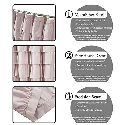 Mauve Shower Curtain for Bathroom, 72 W x 84 H, Cascading Tiered Ruffles | Coquette Feminine Aesthetic, 72x84, Soft Microfiber Fabric, 12 Hooks Inclouded, Machine Washable, Apartment Bathroom Upgrade - color: Blush, size: 72"W x 84"L (Pack of 1)