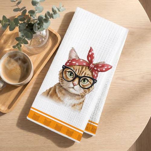 Hanamiya Na 4 Pcs Funny Cat Kitchen Hand Towels 24x14 Inch - color: Multi 1350