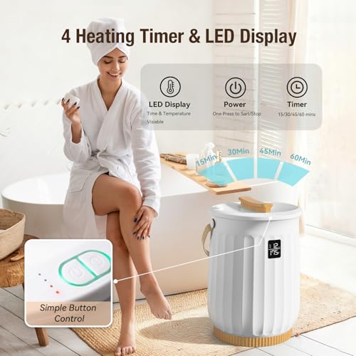 Towel Warmer for Bathroom, Portable Towel Warmer with Towel Clip, LED Display, Auto Shut-Off, Safety Lock, Towel Warmer Bucket Fits Two Oversized Towels, Bathrobes, Blankets, Pjs - White