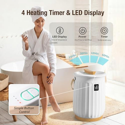 Towel Warmer for Bathroom, Portable Towel Warmer with Towel Clip, LED Display, Auto Shut-Off, Safety Lock, Towel Warmer Bucket Fits Two Oversized Towels, Bathrobes, Blankets, Pjs - White