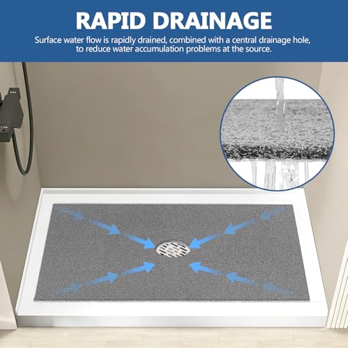 Shower Mat Non Slip 32 x 24 inch: Loofah Anti Slip Shower Mat,Non Slip Bathtub Mat for Inside Shower,Quick Drying Shower stall mat with Drain Hole in Middle,for Shower,Bathroom and Wet Areas - color: Grey