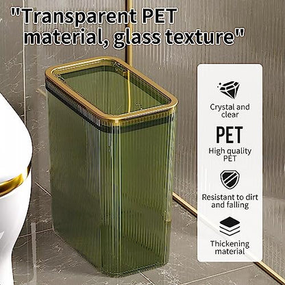 Bathroom Trash Cans with Lids, 2.6 Gallon (Green) | Garbage Can for Bedroom, Office, Plastic Slim Waste Basket with Press Top Lid, 10L Clear Trash Bin for Home, Kitchen - color: Green, style: Top and Bottom Opening