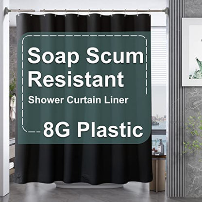 AmazerBath Plastic Shower Curtain Liner, 72 x Inches EVA 8G Heavy Duty Black Waterproof Weighted Thick Bathroom with 3 Clear Weights and 12 Rustproof Grommet Holes - color: Black, size: 72"W x 72"L (Pack of 1)