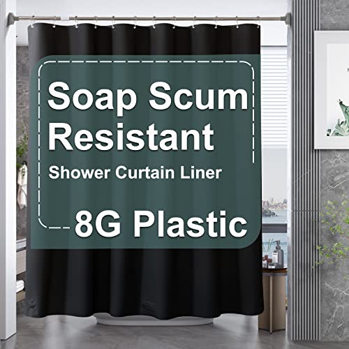 AmazerBath Plastic Shower Curtain Liner, 72 x Inches EVA 8G Heavy Duty Black Waterproof Weighted Thick Bathroom with 3 Clear Weights and 12 Rustproof Grommet Holes - color: Black, size: 72"W x 72"L (Pack of 1)