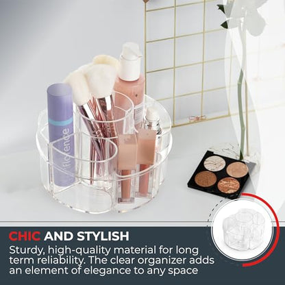 Masirs Small 360 Rotating Makeup Organizer, 5 Compartments, Round Clear | Small 360 Rotating Makeup Organizer, 5 Compartments, Acrylic Mini Lazy Susan, Vanity Bathroom Counter, Round Clear - color: Round Clear