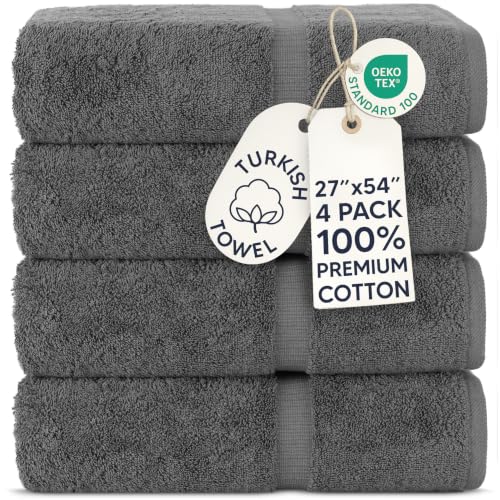 Chakir Turkish Linens 4 Piece Bath Towel Set, 100% Cotton Luxury Turkish Towels for Bathroom, Soft Absorbent Bath Towels, 27 x 54 Inches, Dark Gray - color: Dark Gray