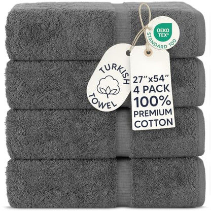 Chakir Turkish Linens 4 Piece Bath Towel Set, 100% Cotton Luxury Turkish Towels for Bathroom, Soft Absorbent Bath Towels, 27 x 54 Inches, Dark Gray - color: Dark Gray