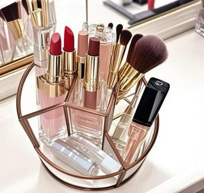 360° Rotate Makeup Brush Holder, Makeup Organizers Countertop, Perfume Tray, Bathroom Organizer and Storage for Eyeliner,Lipstick, Lazy Susan Organizer for Vanity Cabinet Dresser Bathroom (Brass)