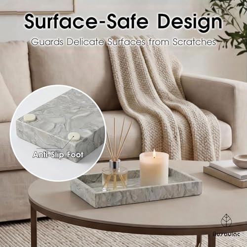 Natural Marble Tray Heavyweight Stone Vanity Tray for Bathroom Countertop, Coffee Table & Dresser - Handcrafted Rectangular Organizer (Gray, 9.84" x 4.72" x 1.18") - color: Gray