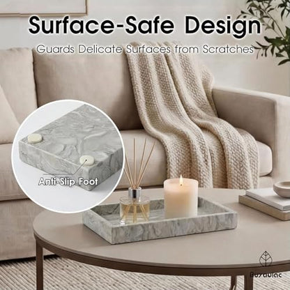Natural Marble Tray Heavyweight Stone Vanity Tray for Bathroom Countertop, Coffee Table & Dresser - Handcrafted Rectangular Organizer (Gray, 9.84" x 4.72" x 1.18") - color: Gray