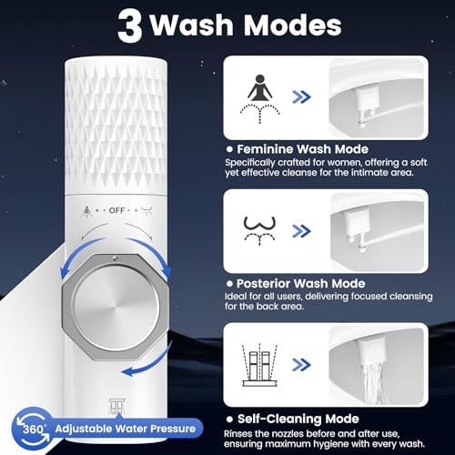 FEELSO Bidet Attachment for Toilet with Filter, Bidet Toilet Seat | Ultra-Slim & Non-Electric Bidet Sprayer, Self-Cleaning Dual Nozzle (Frontal/Rear Wash), Adjustable Water Pressure - style: Cold