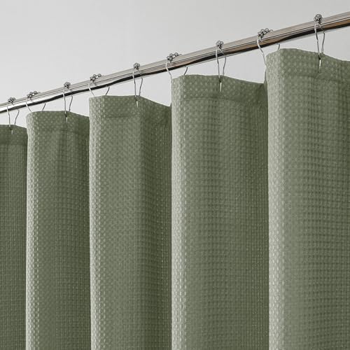 Sage Green Shower Curtain, Waffle Weave Heavy Fabric Shower Curtain for Bathroom, Waterproof Thick Textured 420G/M Elegant Luxury Hotel Spa Bath Curtains, Machine Washable, 72W x 72L - color: Sage Green, size: 72"W x 72"L (Pack of 1)