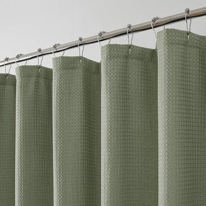 Sage Green Shower Curtain 96 Inch Extra Long, Waffle Weave Textured Fabric Bathroom Curtains, Water Repellent Thick Soft Hotel Spa Luxury Elegant Bath Curtain, Machine Washable, 72x96 Inch - color: Sage Green, size: 72"W x 96"L (Pack of 1)