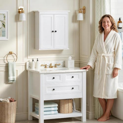 Spirich Bathroom Wall Cabinet, White Medicine Cabinet with 2 Doors | 2 Adjustable Shelves, Recessed Doors & Black Knobs, Compact Wall Storage for Bathroom, Kitchen & Laundry Room - size: 2 Doors