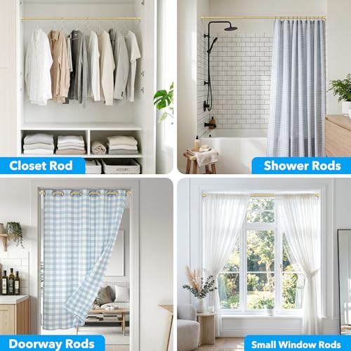 Tension Curtain Rod Gold Tension Rod 28 To 48 Inch Spring Curtain Rods Non Slip Tension Rods 2pcs For Windows No Drilling Adjustable Tension Rods of Curtains Window Closet Kitchen Wardrobe - color: Gold, size: 28-48 inch 2pcs