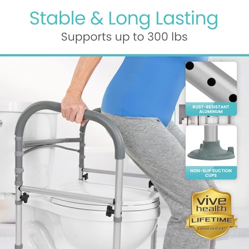 Vive Toilet Safety Rail - Medical Chair for Handicapped & Seniors - Folding | Bathroom Frame w/Handles, Arms for Elderly, Disabled - Standalone Grab Bar - Seat Assistance Support Stand Up Assist