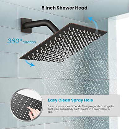 gotonovo Rainfall Bathroom Shower System Rain Shower Head and Handle Set Wall Mounted Shower Complete Combo Solid Brass Pressure Balancing Shower Mixer Valve 8 Inch Oil Rubbed Bronze - color: Oil Rubbed Bronze, size: 8 Inch