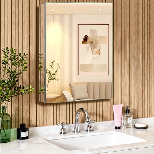24 x 32 Inch Bathroom Medicine Cabinet with Mirror, Medicine Cabinet Mirror, Bathroom Mirror with Storage with 2 Adjustable Shelves, Assembly Required, Support Recessed or Surface Mount - size: 24 x 32