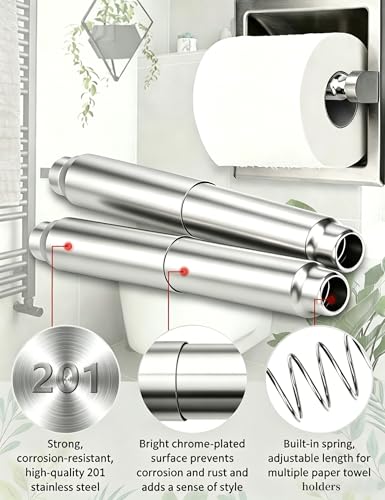 2 Pcs Toilet Paper Holder Roller Replacement Stainless Steel Adjustable Toilet Tissue Roll Spring Rod Replacement Spindle Fit for Bathroom Tissue Holder, Satin Nickel - color: Satin Nickel+2pcs