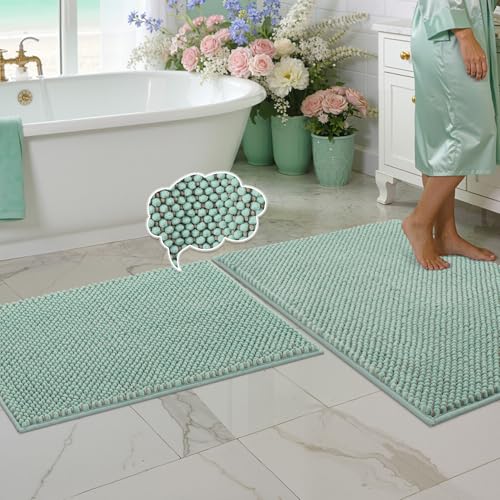 BSICPRO Bathroom Rugs Set 2 Piece, Thick Soft Multi-Color Chenille Absorbent Bath Mats, Non Slip Washable Bath Rugs, Shower Mat for Bathroom Decor (Aqua and Grey, 24" x 36" Plus 20" x 32") - color: Aqua and Grey, size: 24" x 36" Plus 20" x 32"