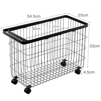 Yamazaki Home Tower Small Rolling Laundry Basket Metal Hamper Cart With Wheels And Handle, 14.8" - Steel - 9.8 Gallons, 35 Liters | Small metal laundry hamper cart features smooth-rolling wheels and a convenient built-in handle. Suits modern home storage.