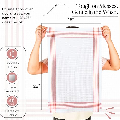 Red and White Waffle Weave Kitchen Towels 12 Pack, 16x26 Inch, Cotton Dish Towels with Hanging Loop, Quick Dry, Absorbent, Machine Washable, Durable for Kitchen & Cleaning - color: Red, White, style: 12 Pack