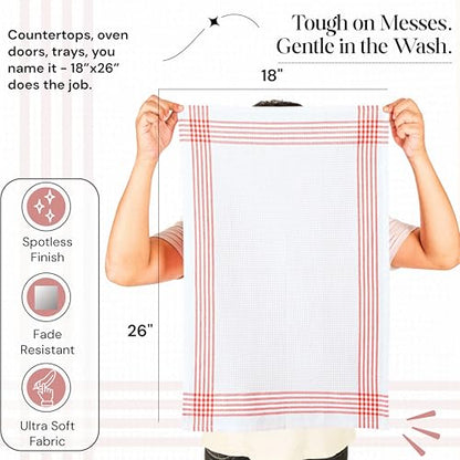 Red and White Waffle Weave Kitchen Towels 12 Pack, 16x26 Inch, Cotton Dish Towels with Hanging Loop, Quick Dry, Absorbent, Machine Washable, Durable for Kitchen & Cleaning - color: Red, White, style: 12 Pack