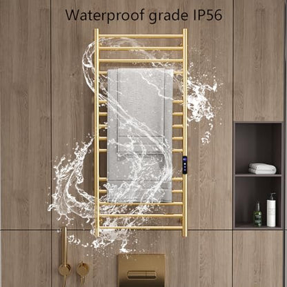 Gold Heated Towel Warmers for Bathroom, Wall Mounted Hot Towel Racks, Heated Towel Drying Rack with Timer & Temperature Multi-Level Adjustable (14 Bars Brushed Gold, Hardwired) - color: 14 Bars Brushed Gold, size: Hardwired