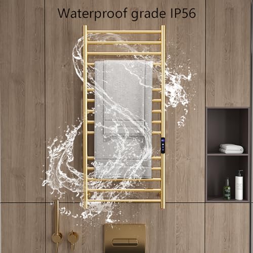 Gold Towel Warmers for Bathroom, Wall Mounted Hot Towel Racks, Heated Towel Drying Rack with Timer & Temperature Multi-Level Adjustable (14 Bars Brushed Gold, Plug-in) - color: 14 Bars Brushed Gold, size: Plug-in