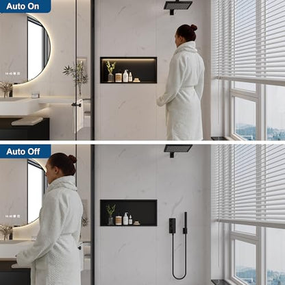 Smart Body Sensor Shower Niche, Black 24"x12" | Recessed Wall Niche with White 3000K LED Light , Waterproof &Rustproof, 304 Stainless Steel Bathroom Cabinet - size: 24X12In