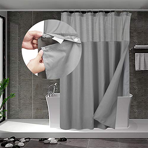 N&Y HOME Waffle Weave Shower Curtain with Snap-in Liner Set Gray, 71x72 | 12 Metal Hooks Included, Snap on/off Fabric Liner, Mesh Window, Washable, Hotel Style Grey Shower Curtain Set for Bathroom - color: Grey, size: 71"W x 72"L (Pack of 1)