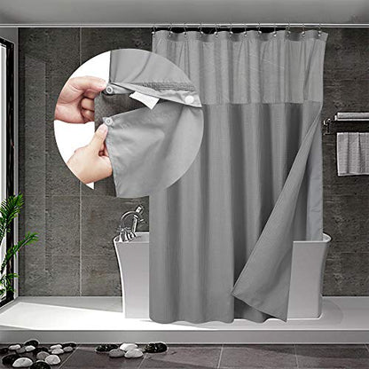 N&Y HOME Extra Long Waffle Shower Curtain with Snap-in Liner Gray, 71x84 | 12 Hooks & Snap on Fabric Liner, Washable, Mesh Window, Hotel Style, 84 inches Length Grey Shower Curtain Set for Bathroom - color: Grey, size: 71"W x 84"L (Pack of 1)