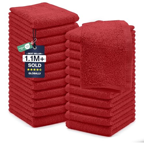 DAN RIVER 24 Pack Wash Cloths for Showering [12x12] - 100% Cotton Washcloths Premium Quality Flannel Face Cloths for Bathroom, Highly Absorbent and Soft Feel Wash Clothes, Red - color: Red, size: Wash Cloth (PK 24) - 12x12
