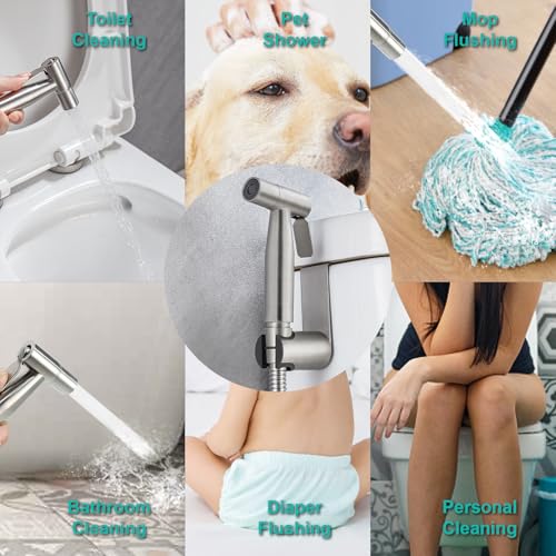 BARROCK Handheld Bidet Sprayer for Toilet, Stainless Steel Metal Made Baby Cloth Diaper Spraying Kit, Bathroom Toilet Bidet Attachment Set for Bathing Pets and Feminine Hygiene, Brushed Nickel - color: Brushed Nickel