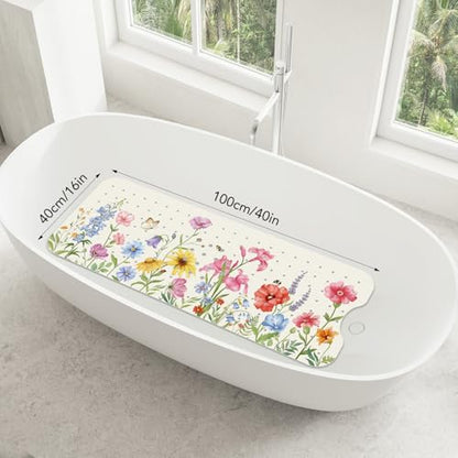 SHUCHING Bath Mat for Tub Non Slip-40x16 Inch, Wildflower | Bathtub Mat for Women Mold Free, Long Shower Mat for Inside Shower with Suction Cup, Machine Washable - color: Wildflower