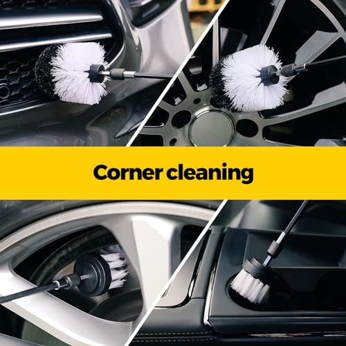 Holikme 6Pack Drill Brush Power Scrubber Cleaning Brush Extended Long Attachment Set All Purpose Drill Scrub Brushes Kit for Grout, Floor, Tub, Shower, Tile, Bathroom and Kitchen Surface White | 5 head sizes, white nylon fibers, power scrubber attachments