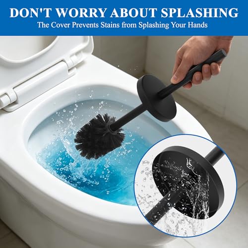 Heavy Duty Stainless Steel Toilet Brush Set with Holder(2 Brush Heads) – Rustproof Toilet Bowl Brush, Compact Cylinder Base, Extra Long Handle for Deep Cleaning, Black - color: Black