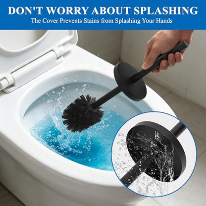 Heavy Duty Stainless Steel Toilet Brush Set with Holder(2 Brush Heads) – Rustproof Toilet Bowl Brush, Compact Cylinder Base, Extra Long Handle for Deep Cleaning, Black - color: Black