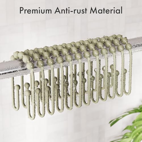 AmazerBath Sage Green Shower Curtain Hooks - Rust Proof Non-Slip Double Hooks for Curtains, Sturdy Metal Rings 12Pcs - color: Sage Green, style: Modern