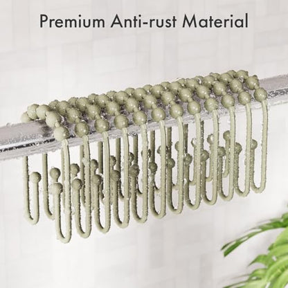 AmazerBath Sage Green Shower Curtain Hooks - Rust Proof Non-Slip Double Hooks for Curtains, Sturdy Metal Rings 12Pcs - color: Sage Green, style: Modern
