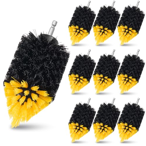 Domensi 10 Pack Tile Corner Drill Brush Heads Bulk, 1/4 Inch Hex Shank Nylon Drill Brush Attachments for Grout Shower Door Tracks Bathroom Kitchen Bathtub Sink Tiles Corner Cleaning