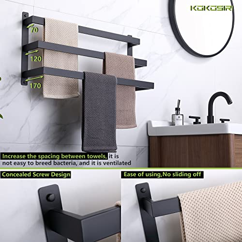 KOKOSIRI Towel Bars Black Bath Towel Holders Bathroom 3-Tiers Ladder Towel Rails Wall Mounted Towels Shelves Rack Stainless Steel, B5006BK-L24 - color: Matte Black