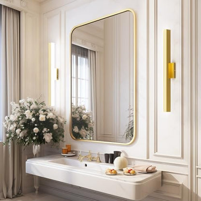 Ralbay 31.5inch Gold Vanity Light with 5 Color Temperature (2700K-6000K) Dimmable Acrylic Metal 30W LED Modern Matte Gold Bathroom Light Fixtures - color: Gold, size: 32 inch